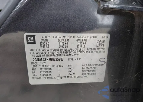 2016 Chevrolet Equinox Lt z USA, uszkodzony, nr VIN 2GNALCEK3G6295708